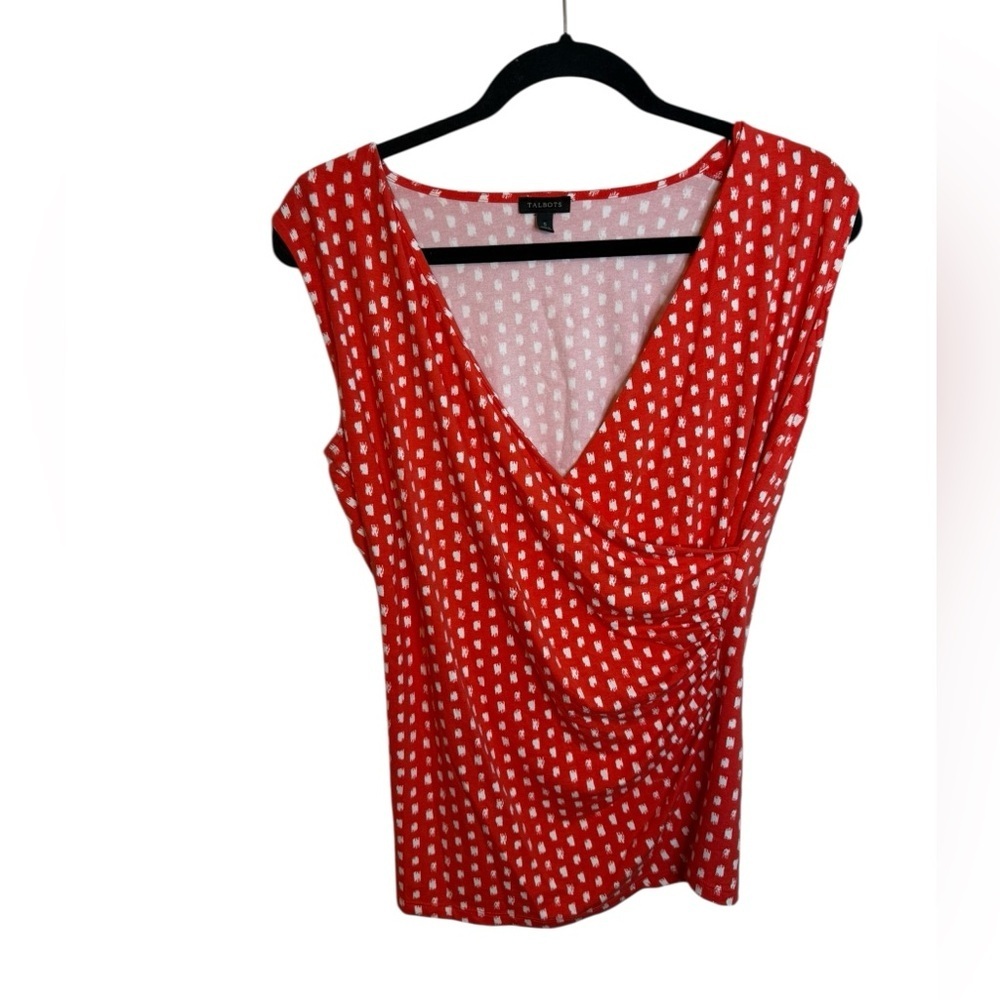 Talbots Orange Spotted Draped Jersey Knit Top